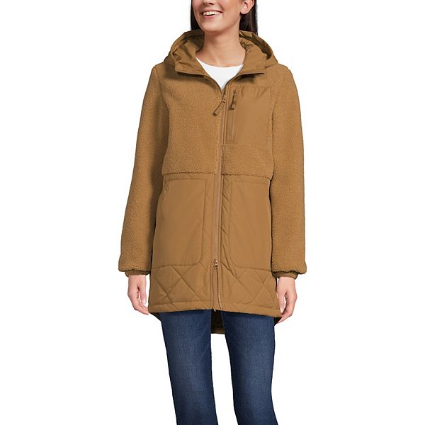 Women's Lands' End Sherpa Fleece Quilted Mixed Media Parka
