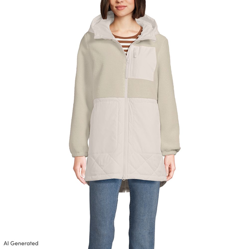 Women's Lands' End Sherpa Fleece Quilted Mixed Media Parka
