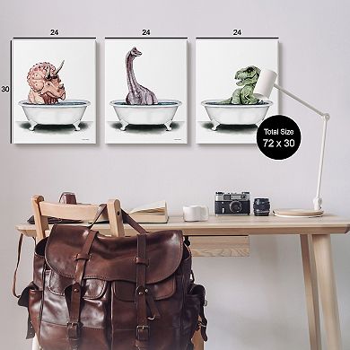 Stupell Home Decor Fun Dinosaurs 3-pk. Bathroom Tubs Canvas Wall Art Set