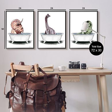 Stupell Home Decor Dinosaurs 3-pk. Bathroom Tubs Framed Canvas Wall Art