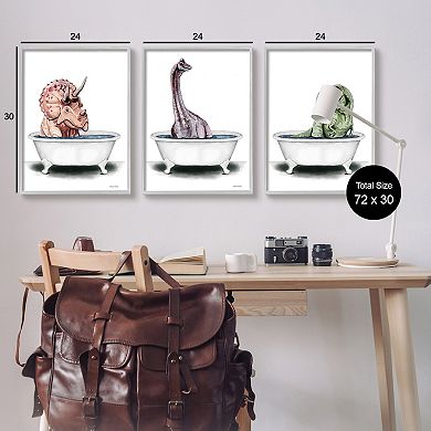Stupell Home Decor Fun Dinosaurs 3-pc. Bathroom Tubs Gray Framed Wall Art