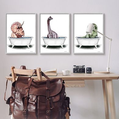 Stupell Home Decor Fun Dinosaurs 3-pc. Bathroom Tubs Gray Framed Wall Art