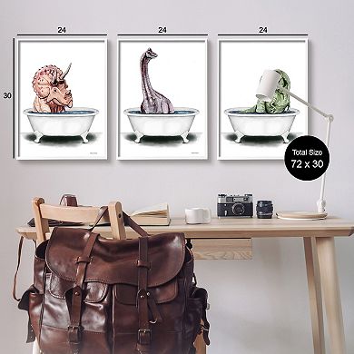 Stupell Home Decor Fun Dinosaurs 3-pk. Bathroom Tub White Framed Wall Art