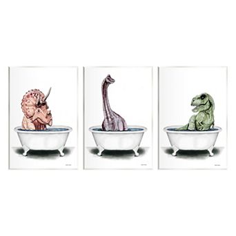 Stupell Home Decor Fun Dinosaurs 3 pk Bathroom Tubs Wall Plaque Set