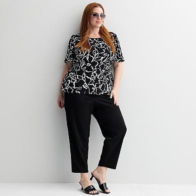 Plus Size Nine West Cinched Flutter Sleeve Blouse