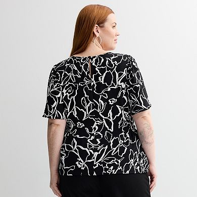 Plus Size Nine West Cinched Flutter Sleeve Blouse