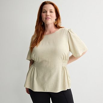 Plus Size Nine West Cinched Flutter Sleeve Blouse