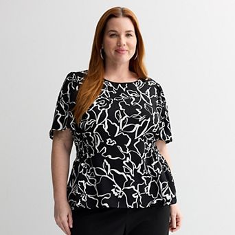 Plus Size Nine West Cinched Flutter Sleeve Blouse