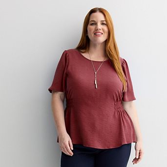 Plus Size Nine West Cinched Flutter Sleeve Blouse
