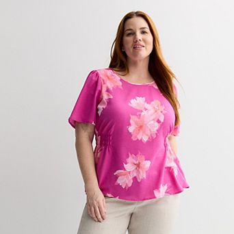 Plus Size Nine West Cinched Flutter Sleeve Blouse