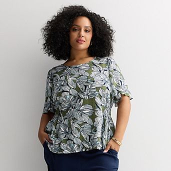 Plus Size Nine West Cinched Flutter Sleeve Blouse