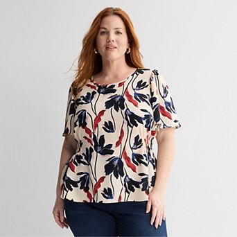 Plus Size Nine West Cinched Flutter Sleeve Blouse