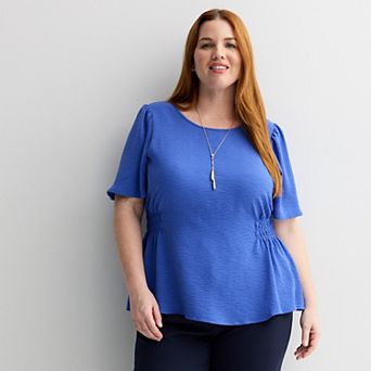 Plus Size Nine West Cinched Flutter Sleeve Blouse