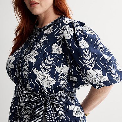 Plus Size Nine West Button Front Fit & Flare Dress