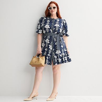 Plus Size Nine West Button Front Fit & Flare Dress