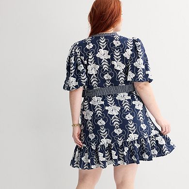 Plus Size Nine West Button Front Fit & Flare Dress