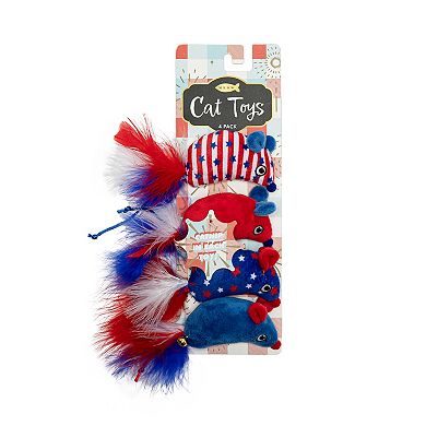Meow Stars Stripes Mice Plush Pet Toy 4-pk.