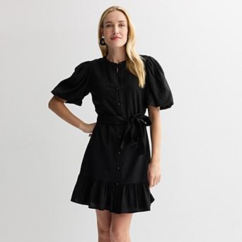 Petite Nine West Button Front Fit & Flare Dress