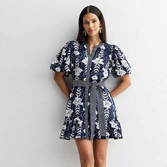 Petite Nine West Button Front Fit & Flare Dress