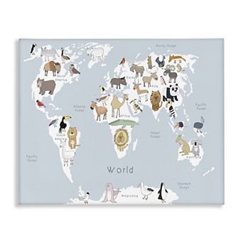 Stupell Home Decor Children's Animal World Map Canvas Wall Art