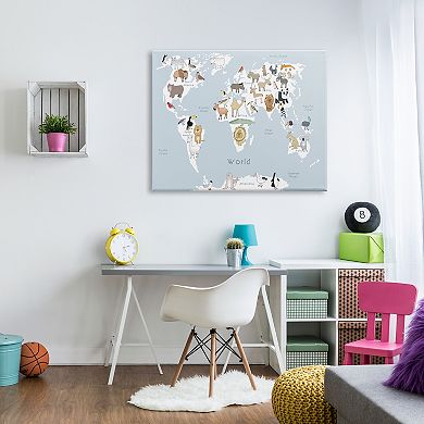 Stupell Home Decor Children's Animal World Map Canvas Wall Art