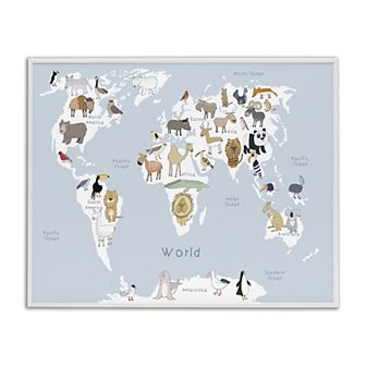 Stupell Home Decor Children's Animal World Map White Framed Wall Art