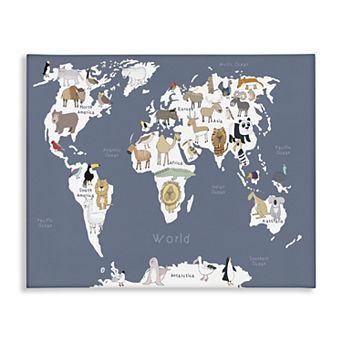 Stupell Home Decor Adorable Animal World Map Canvas Wall Art