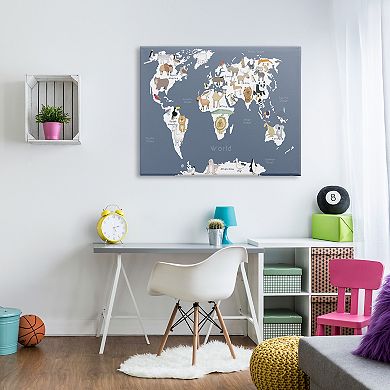 Stupell Home Decor Adorable Animal World Map Canvas Wall Art