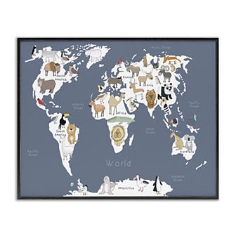 Stupell Home Decor Adorable Animal World Map Wall Art