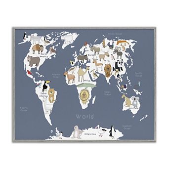 Stupell Home Decor Adorable Animal World Map Wall Art
