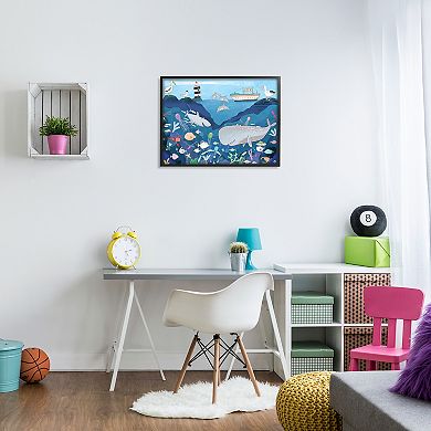 Stupell Home Decor Underwater Wildlife Illustration Shark Whale Boat Wall Art