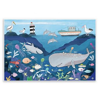 Stupell Home Decor Underwater Wildlife Shark & Whale Kid's Illustration Wall Art
