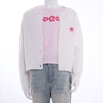 Girls 7-16 Mini Society Embroidered Cardigan & Tank Top Set