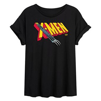 Juniors' Marvel X-Men Logo Claw Rip Oversized Tee