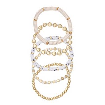 Emberly Gold Tone 5 pk Heart Beaded Bracelet Set