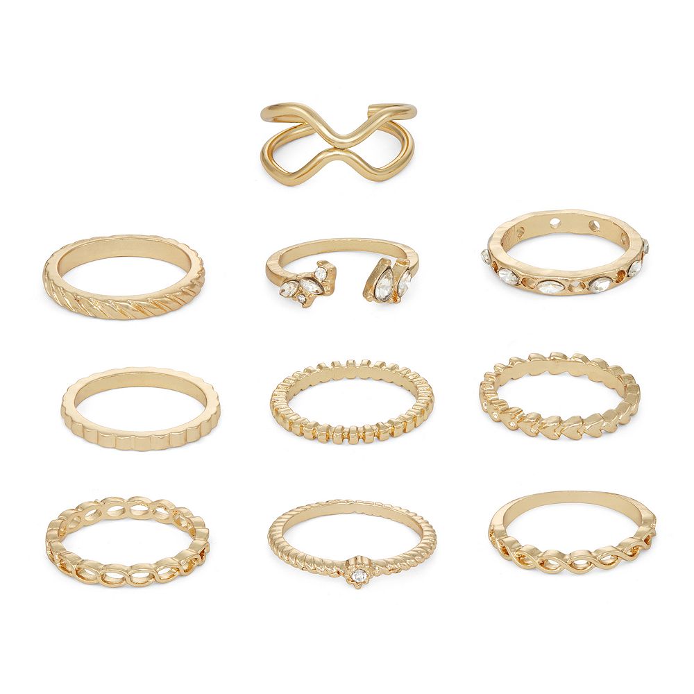 Emberly Gold Tone Mixed Ring Set of 10