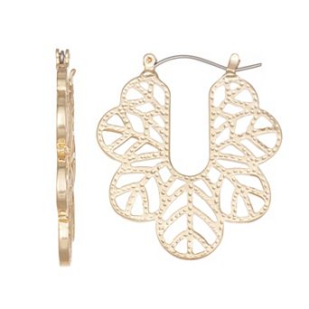 Emberly Gold Tone Filigree Hoop Earrings