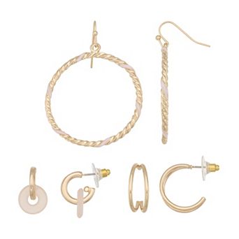 Emberly Gold Tone Mixed Hoop Earring Trio Set