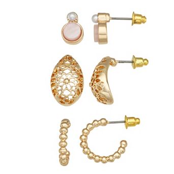 Emberly Gold Tone Trio Stud Hoop Earring Set