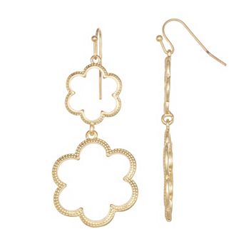 Emberly Gold Tone Double Flowers Dangle Earrings