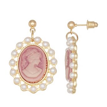 Emberly Gold Tone Cameo Dangle Post Earrings