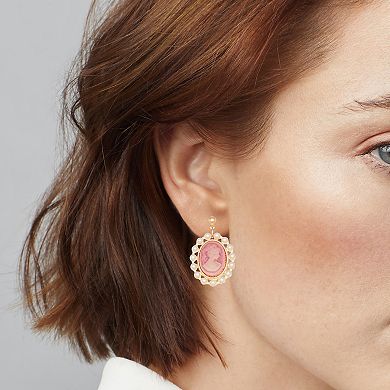 Emberly Gold Tone Cameo Dangle Post Earrings