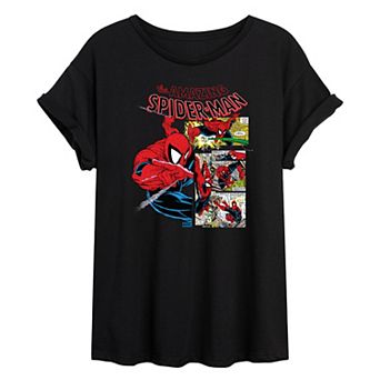 Juniors' Marvel The Amazing Spider-Man Comic Panels Oversized Tee