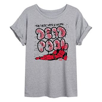 Juniors' Marvel Deadpool Marvel The Merc With A Mouth Oversized Tee