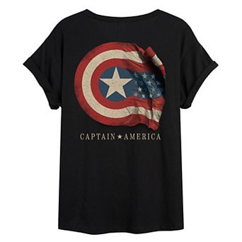 Juniors' Marvel Captain America Distressed Flag Oversized Tee