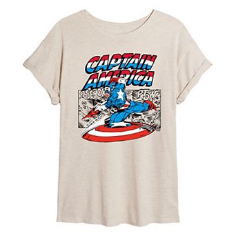 Juniors' Marvel Captain America Comic Panel Oversized Tee