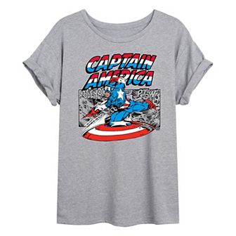 Juniors' Marvel Captain America Comic Panel Oversized Tee