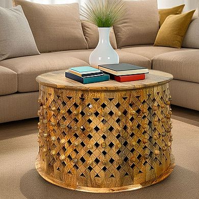 Carolina Chair & Table Lattice Weave Mango Wood Round Coffee Table