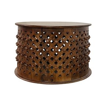 Carolina Chair & Table Lattice Weave Mango Wood Round Coffee Table
