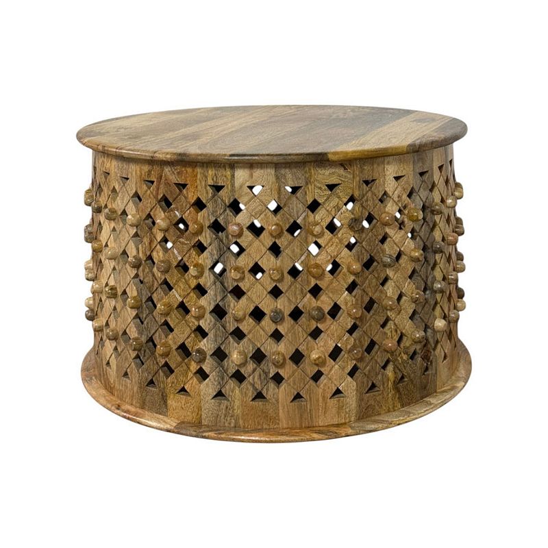 Carolina Chair & Table Lattice Weave Mango Wood Round Coffee Table, Natural